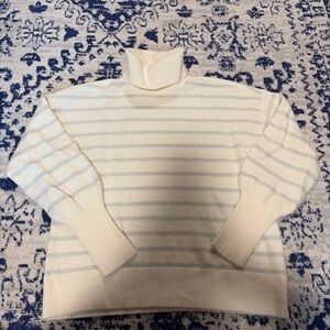 LOFT Cream Turtleneck Sweater with Pale Blue Stripes